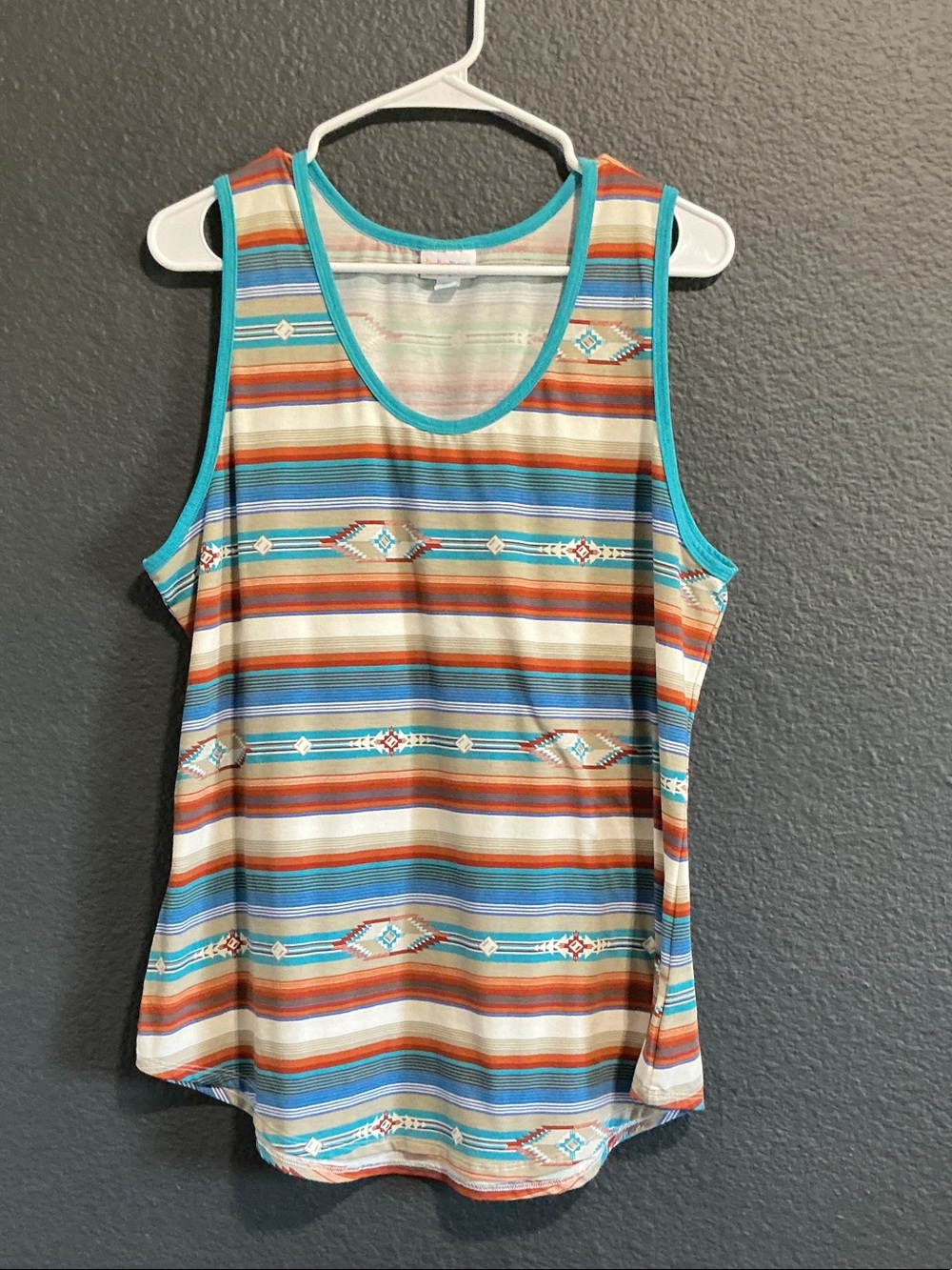 LuLaRoe Multicolor Striped Tank with Turquoise Trim